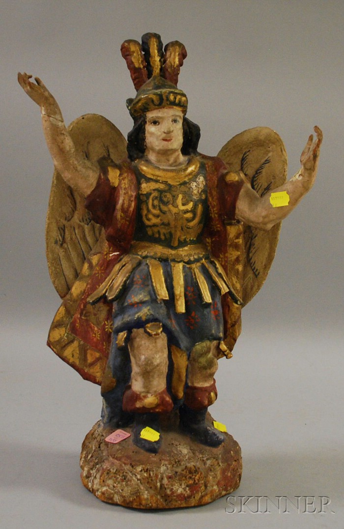 Appraisal: European Polychrome Painted Carved Wooden Archangel Figure ht in