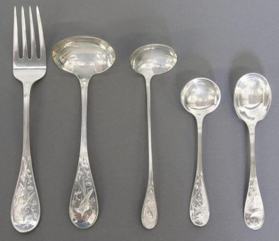 Appraisal: TIFFANY CO AUDUBON STERLING SERVING FLATWARE lot of American sterling