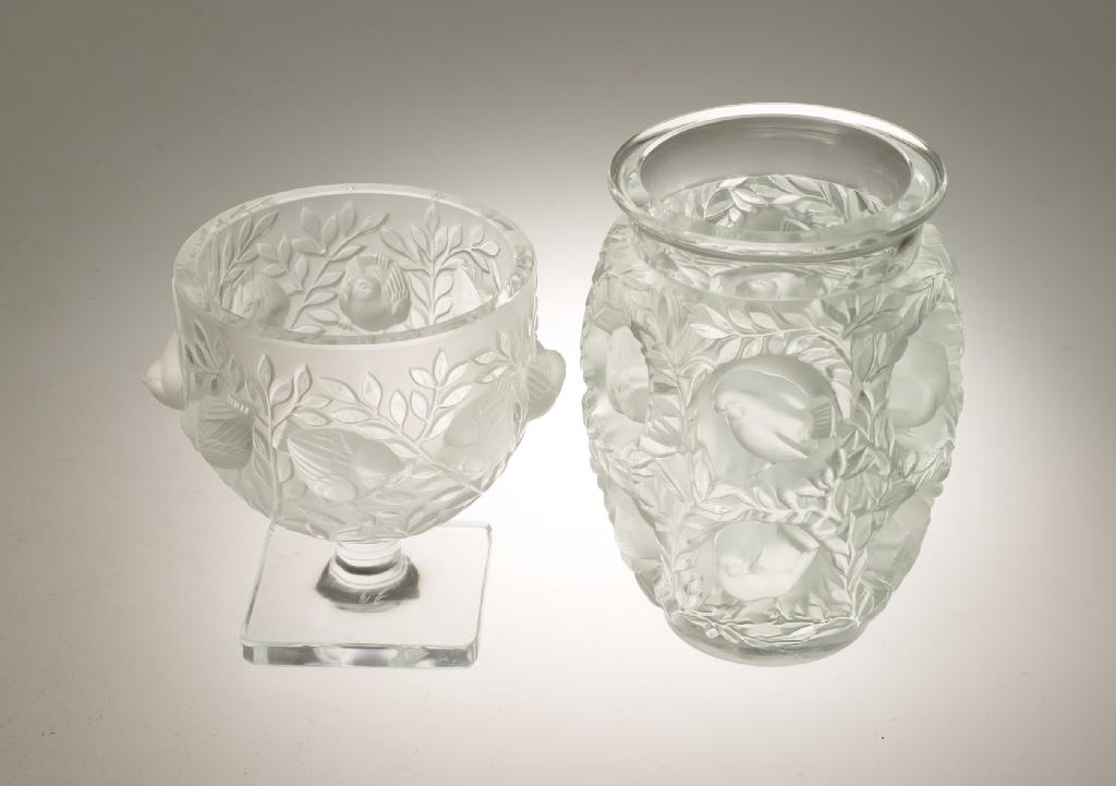 Appraisal: LALIQUE VASE frosted and moulded with birds amidst foliage signed