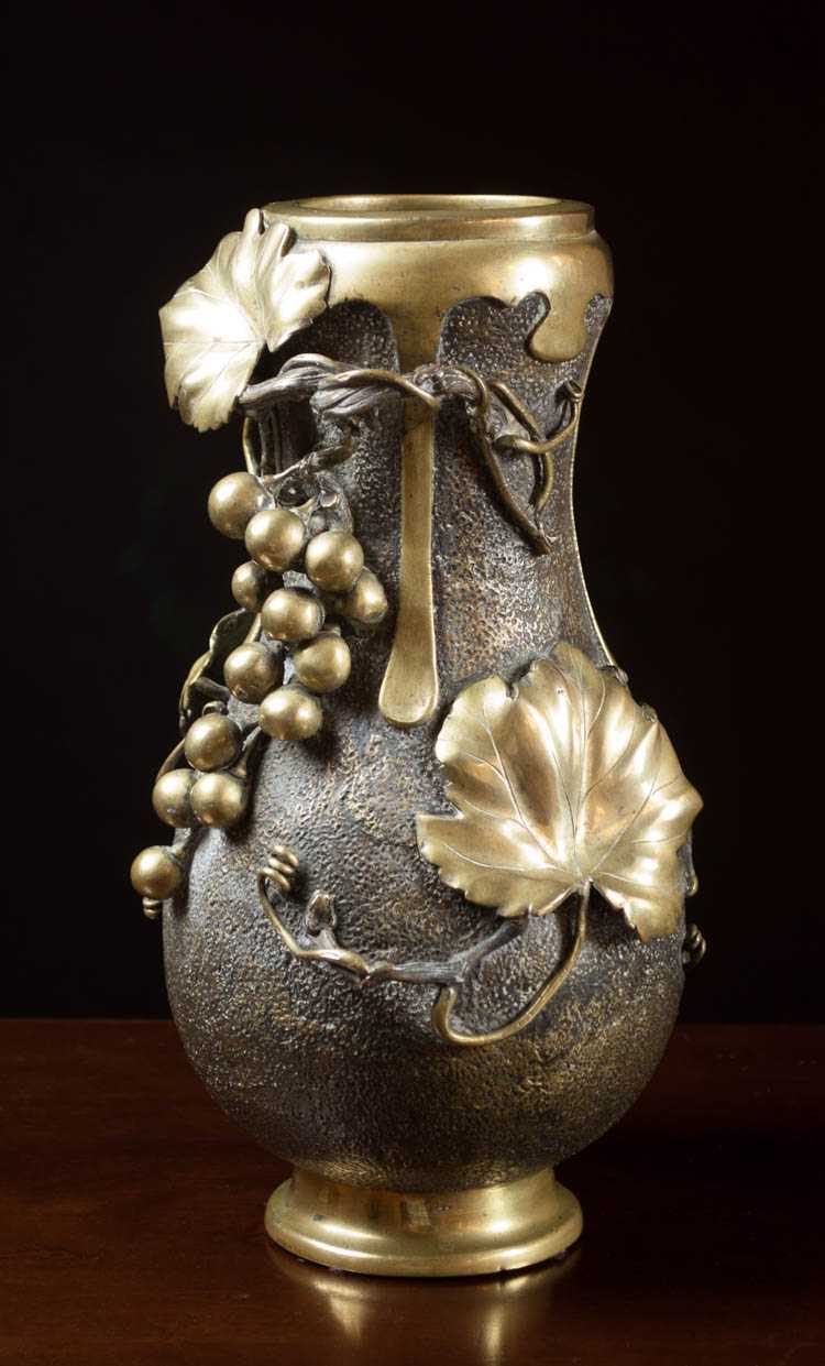 Appraisal: VICTORIAN BRONZE VASE of pear form with vine and grape