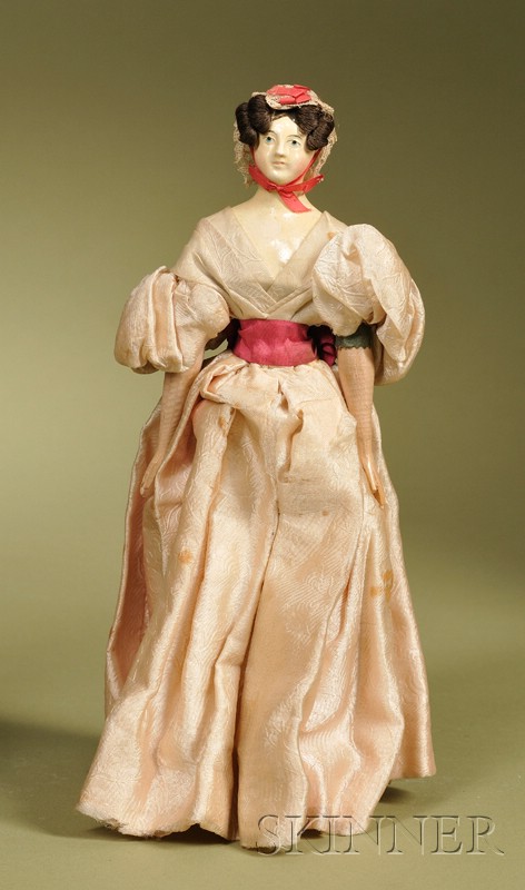 Appraisal: Early Papier-mache Lady with Wig Germany c papier-mache shoulder head