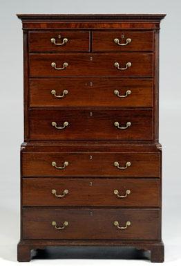 Appraisal: Fine Chippendale chest on chest two-case construction figured mahogany with