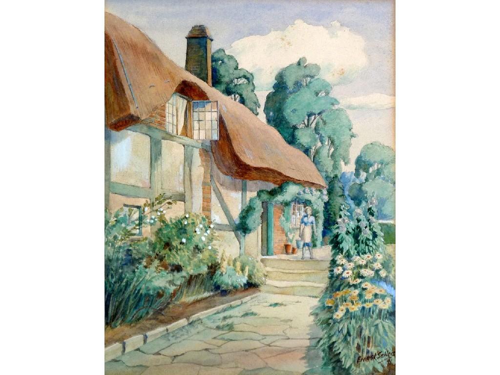 Appraisal: ERNEST SELLERS TH CENTURY WATERCOLOUR DRAWING'Shakespears Cottage'Signed titled to label