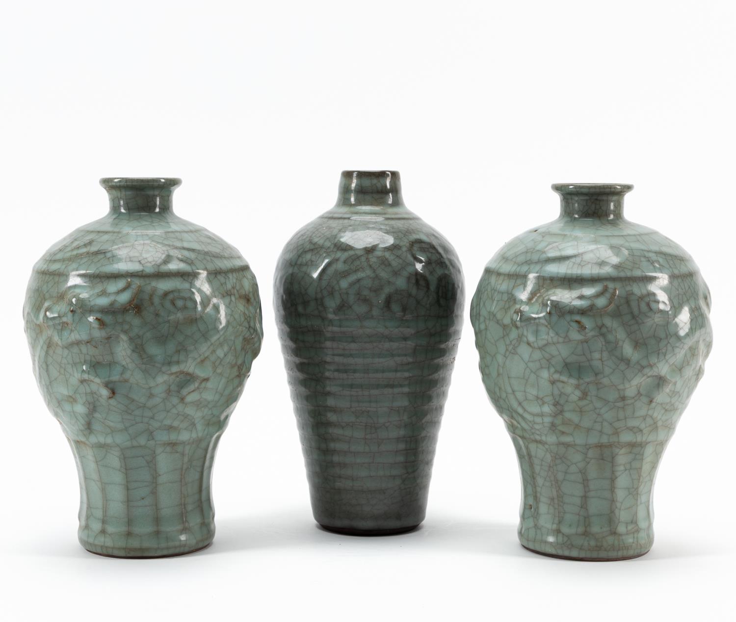 Appraisal: CHINESE CELADON PORCELAIN GE WARE STYLE VASES Three Chinese Ge