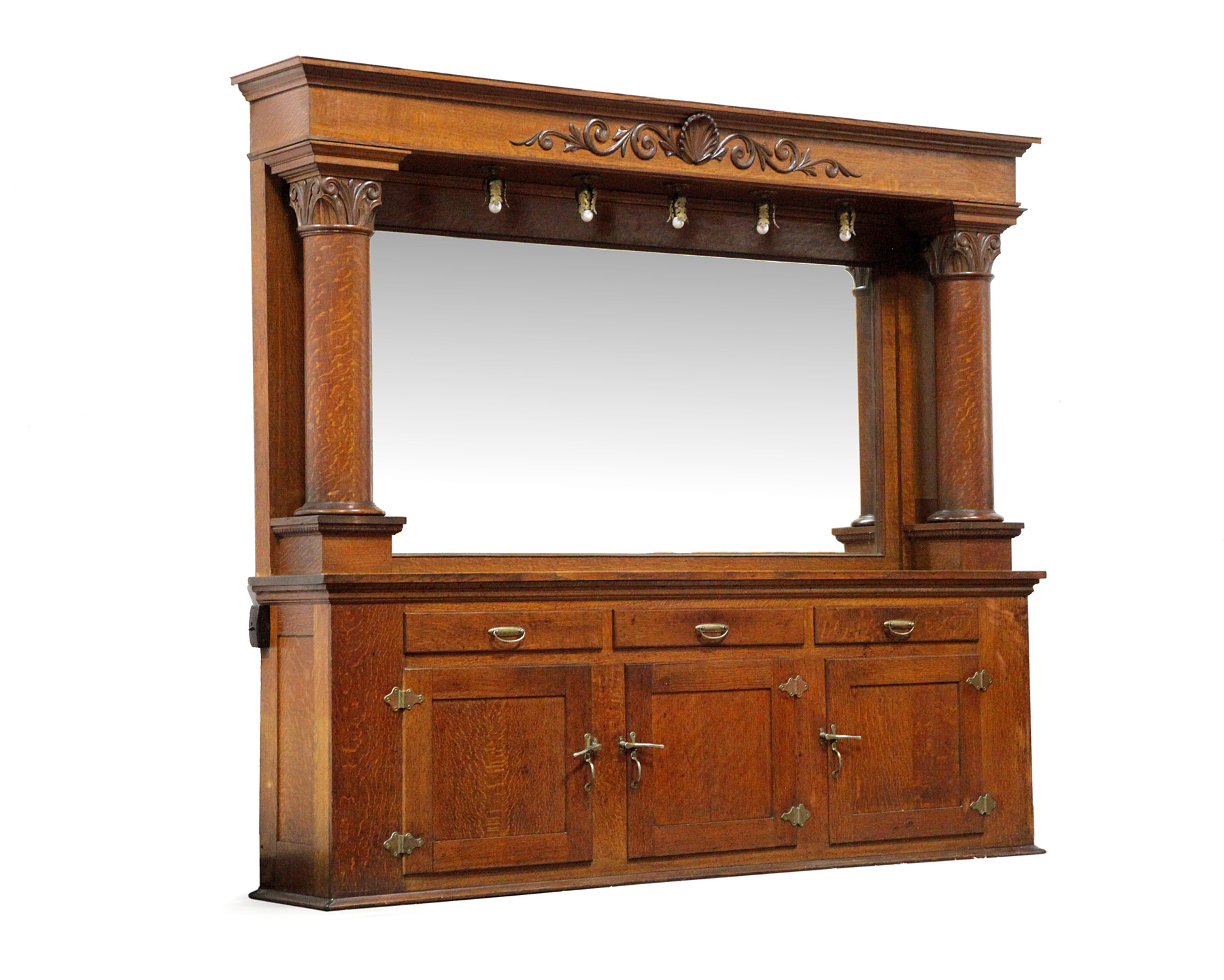 Appraisal: QUARTERSAWN OAK ARCHITECTURAL BACKBAR American ca Applied molding to cornice