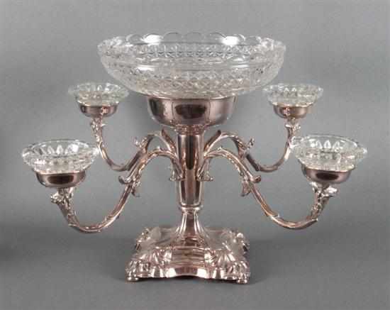 Appraisal: Sheffield silver-plate on copper and glass epergne early th century