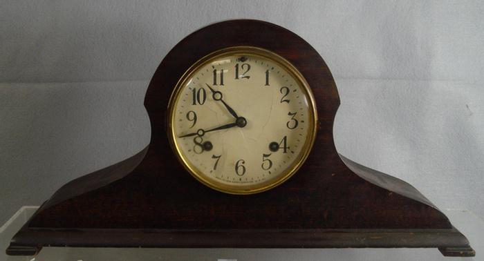 Appraisal: New Haven mahogany tambour clock no key or pendulum h