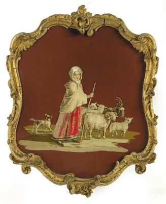 Appraisal: A th century felt and woolwork picture depicting a shepherdess