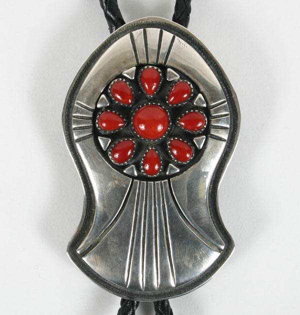 Appraisal: Julian Lovato Santo Domingo Pueblo sterling and coral bolo tie