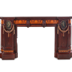 Appraisal: A Herter Brothers Parcel Ebonized and Rosewood Inlaid Walnut Chimneypiece