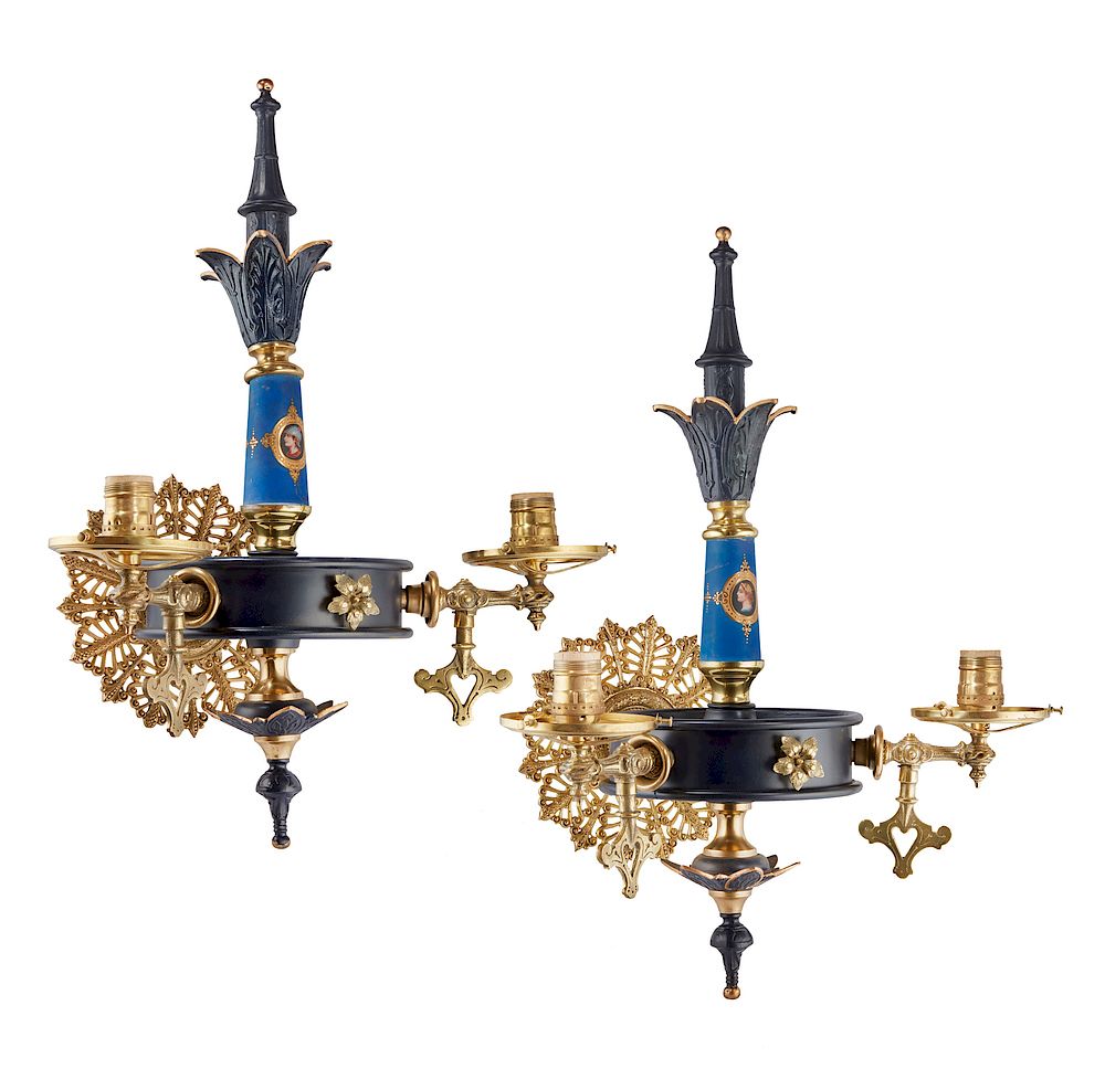 Appraisal: Renaissance Revival Gas Sconces Pair of Renaissance Revival gas wall