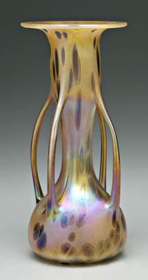 Appraisal: Art glass vase iridescent gold pink and blue highlights base