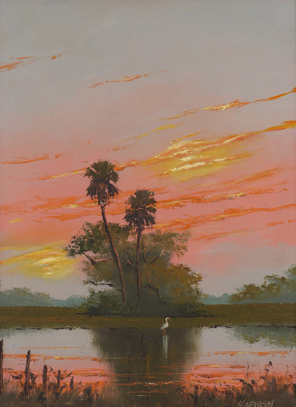 Appraisal: NEWTON Harold American - Florida Highwaymen fire sky backwaters scene