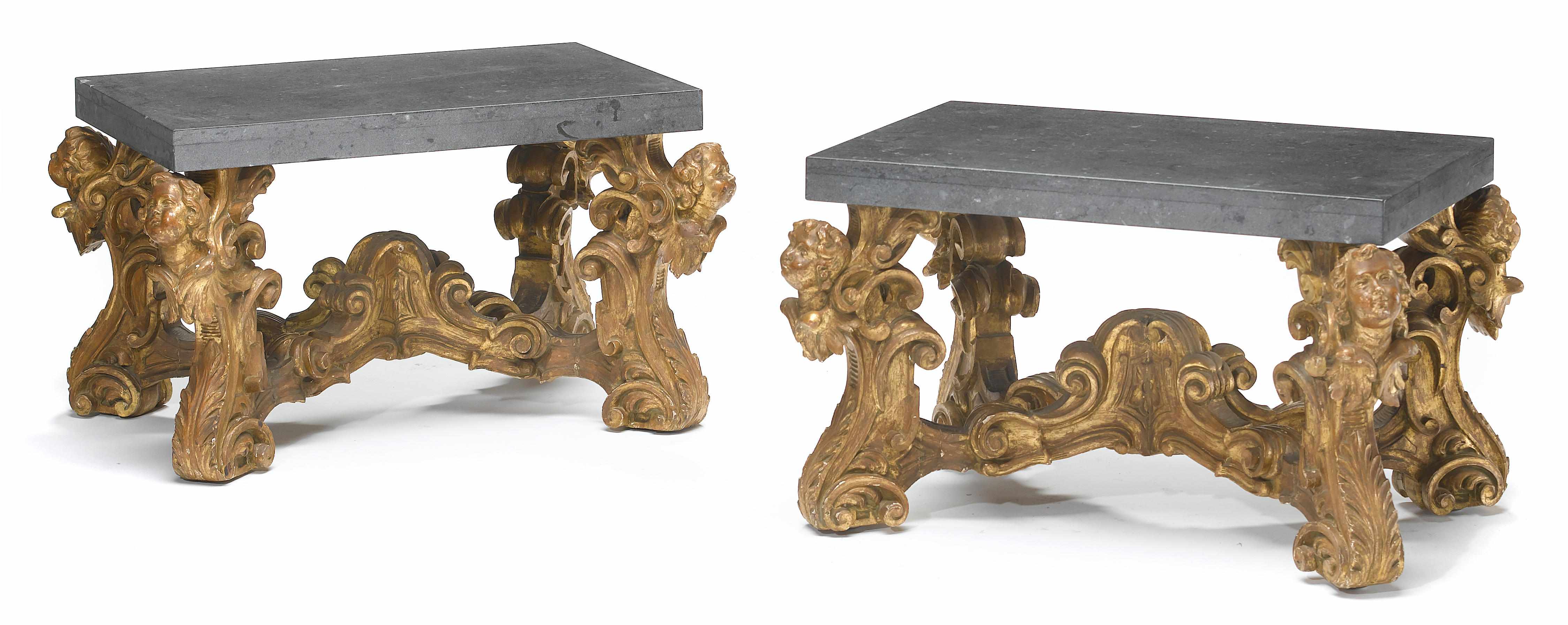 Appraisal: A pair of Italian Baroque style giltwood low occasional tables