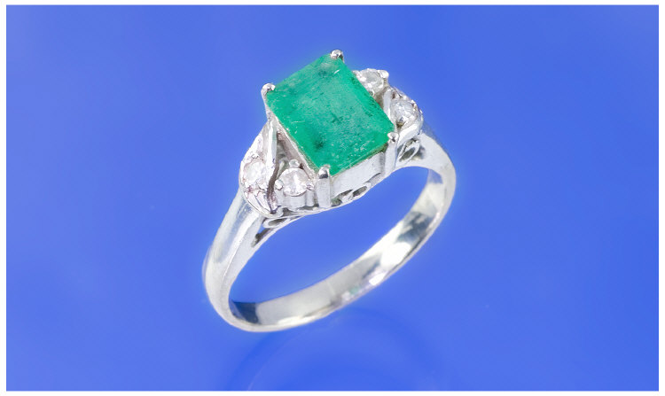 Appraisal: ct White Gold Diamond And Emerald Ring Central Step Cut