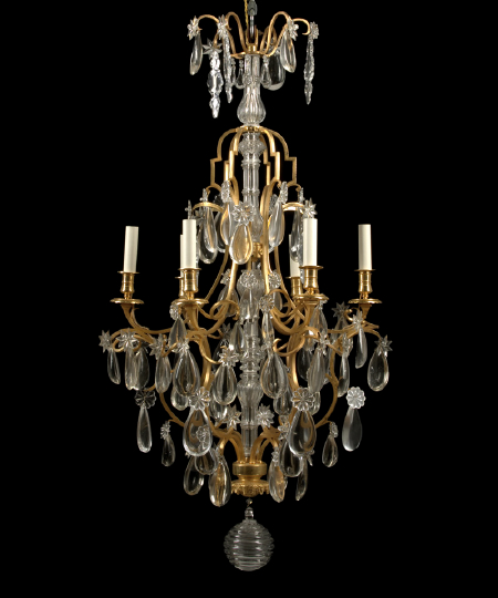 Appraisal: Good Large French Gilt-Lacquered and Natural Brass Six-Light Chandelier of