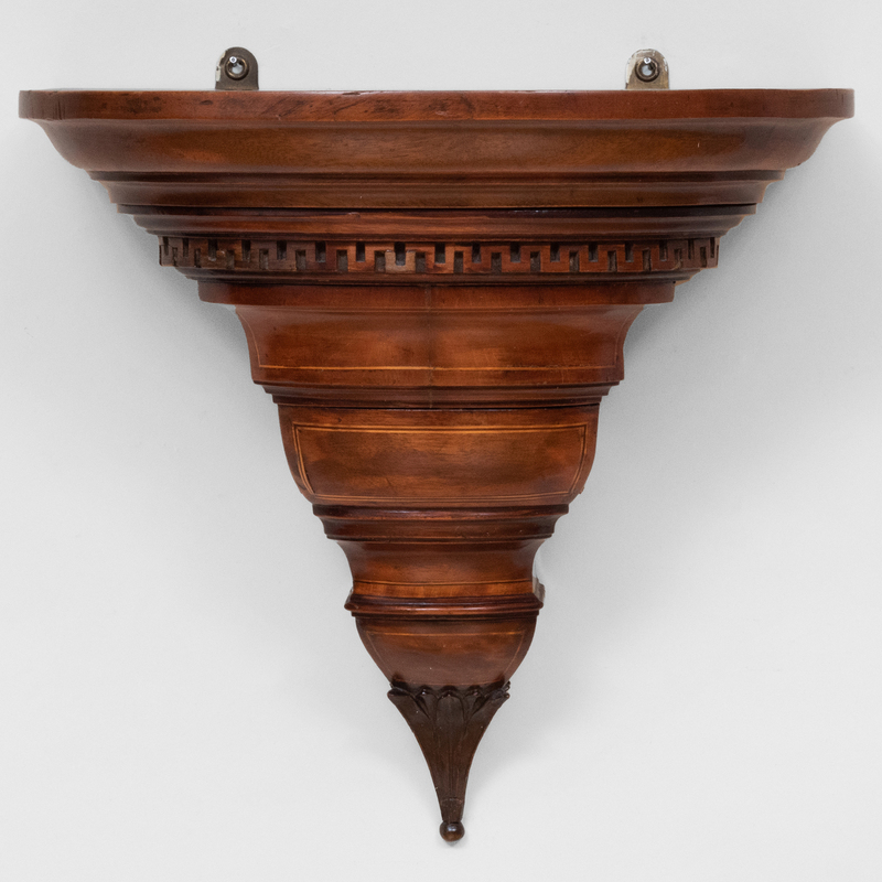 Appraisal: LARGE INLAID MAHOGANY D-SHAPED BRACKET x x in Condition Minor