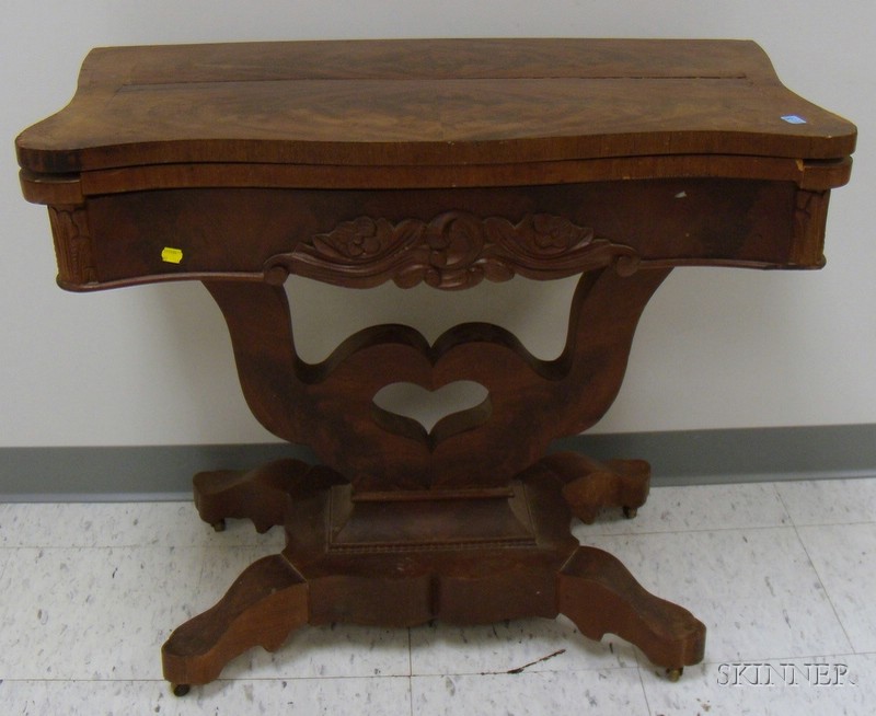 Appraisal: Empire Mahogany Veneer Serpentine Lyre-base Card Table