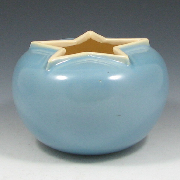 Appraisal: Weller Atlas Squat Vase w Star in Blue Light blue