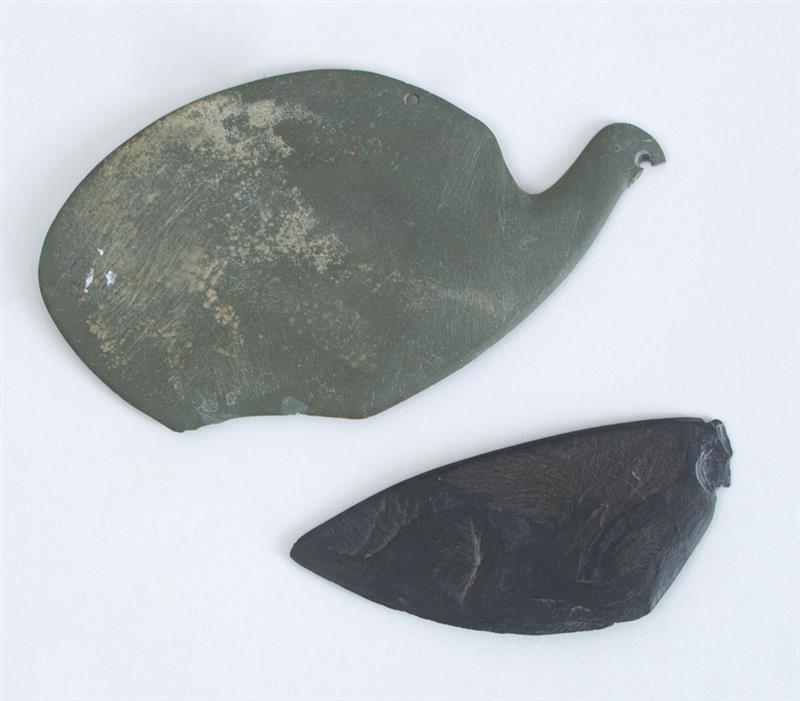 Appraisal: TWO EGYPTIAN FRAGMENTARY SCHIST COSMETIC PALETTES Largest x in Property