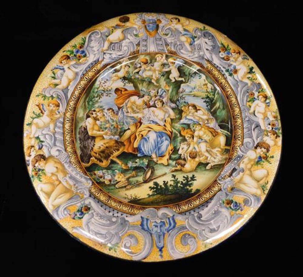 Appraisal: Monumental Italian Faience ceramic charger th C classical scene at