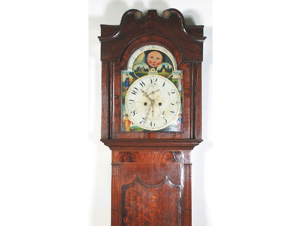 Appraisal: EARLY NINETEENTH CENTURY OAK AND MAHOGANY CROSSBANDED LONGCASE CLOCK with