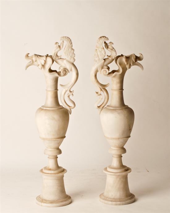 Appraisal: A Pair of th C Alabaster Marble Decorative Ewers in