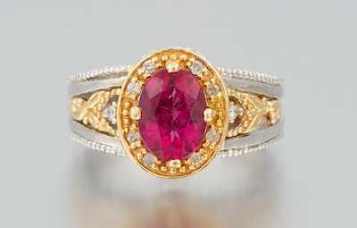 Appraisal: A Ladies' Two Tone Gold Diamond and Pink Tourmaline Ring