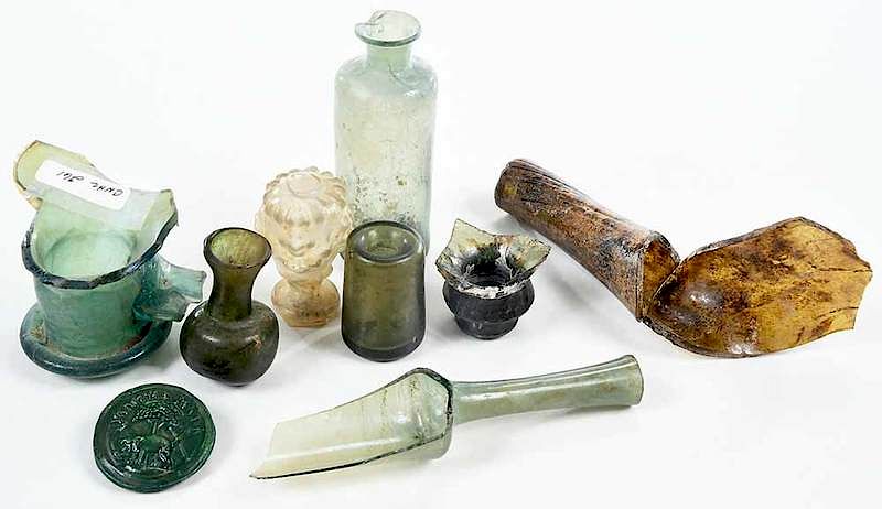 Appraisal: Group of Glass Artifacts assorted glass objects five bottle form