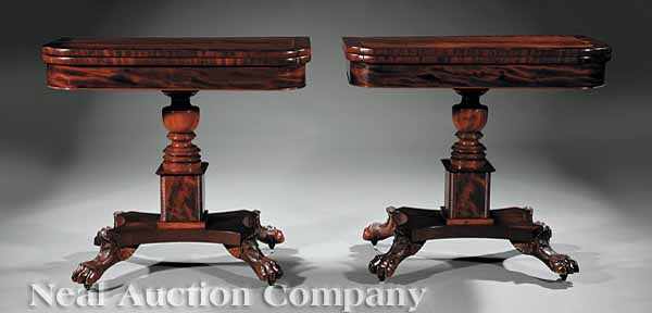 Appraisal: A Pair of American Classical Inlaid Mahogany Games Tables early