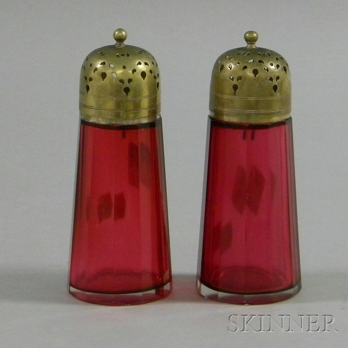 Appraisal: Two Cranberry Glass Muffineers ht in