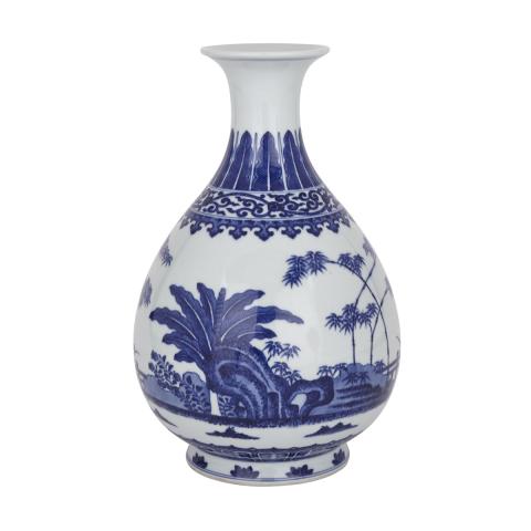 Appraisal: Blue and White Yuhuchun Vase Qianlong Mark The globular body