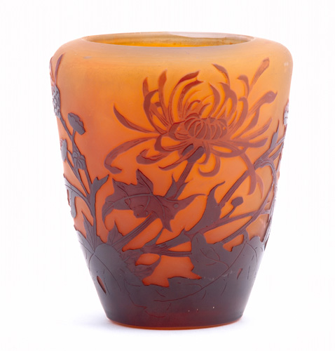 Appraisal: EMILE GALLE Cameo glass vase with dark amber chrysanthemum on