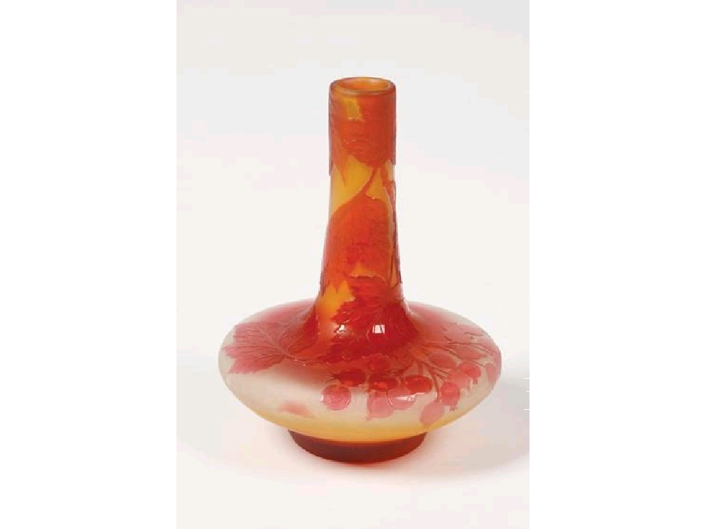 Appraisal: GALLE AN OVERLAID GLASS VASE with a slender tapering neck