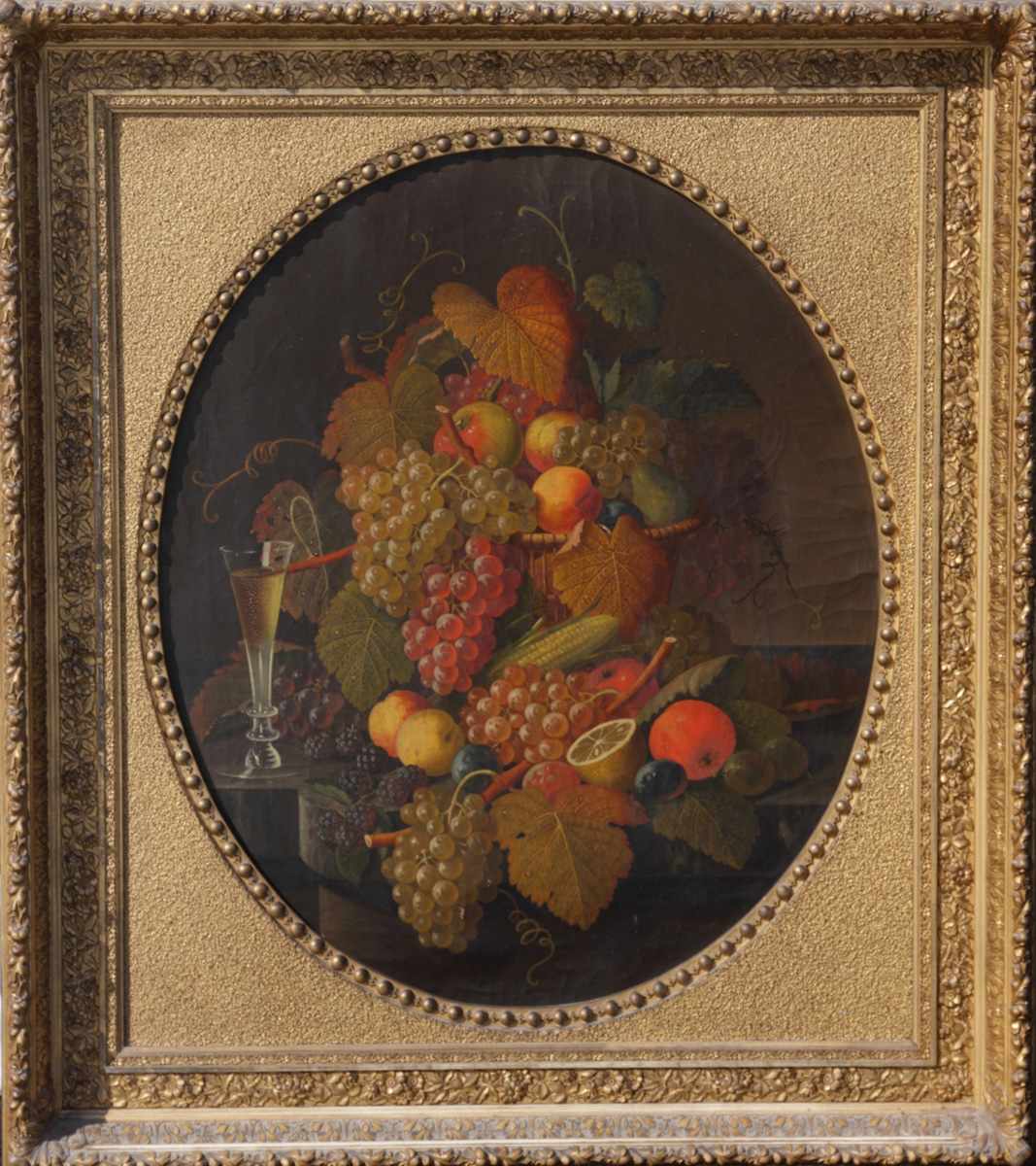 Appraisal: Unsgn th Cent Still Life of Fruit w wine glass