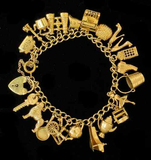 Appraisal: A modern ct gold link bracelet hung with twenty charms