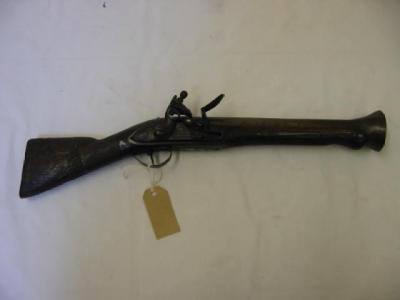 Appraisal: A TURKISH FLINTLOCK BLUNDERBUSS PISTOL the barrel chased with stylised