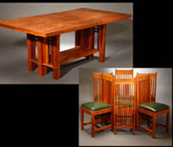 Appraisal: After Frank Lloyd Wright walnut dining suite After Frank Lloyd