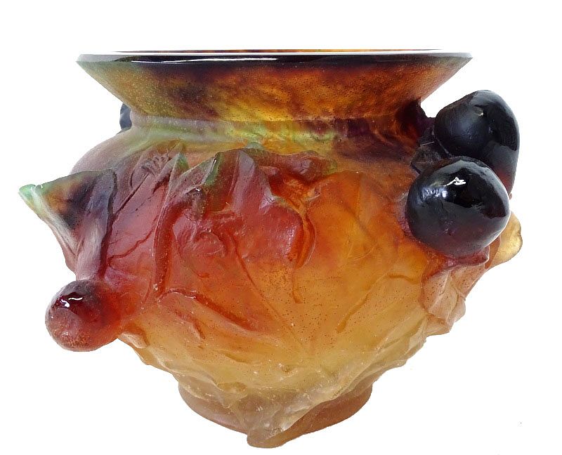 Appraisal: Daum Amber Pate de Verre Fig Vase A large Daum