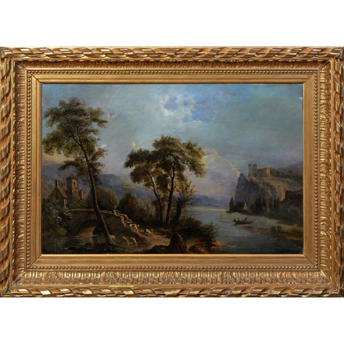 Appraisal: Lucien Fevrier French Romantic Pastoral Landscape c oil on canvas