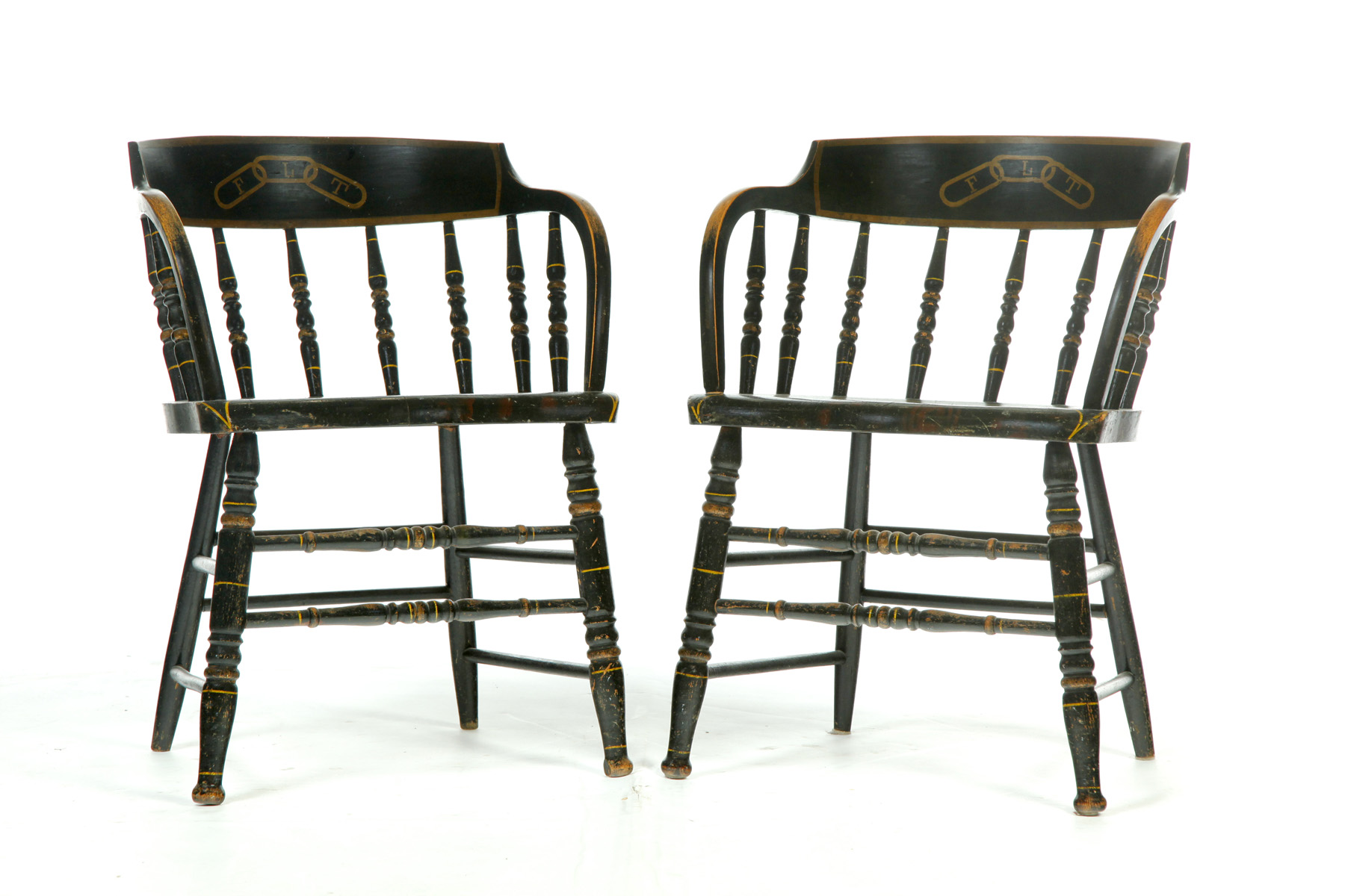 Appraisal: PAIR OF ODD FELLOWS CAPTAIN'S CHAIRS American nd half- th