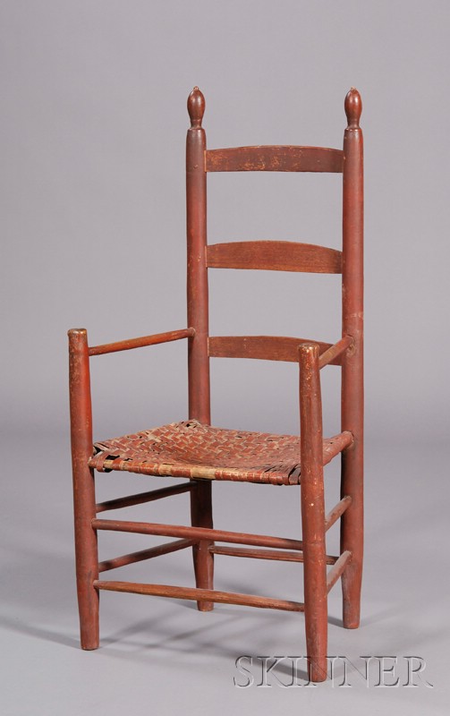 Appraisal: Red-painted Slat-back Armchair probably New England th century original surface