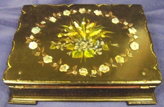 Appraisal: A mid th Century papier mach writing box the painted