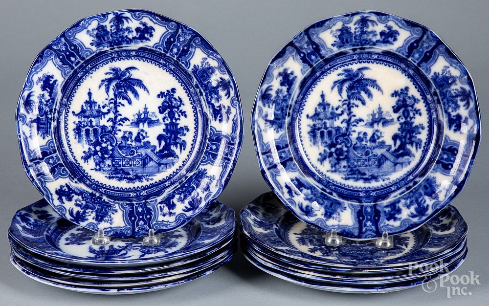 Appraisal: Twelve flow blue Kyber pattern porcelain plates Twelve flow blue