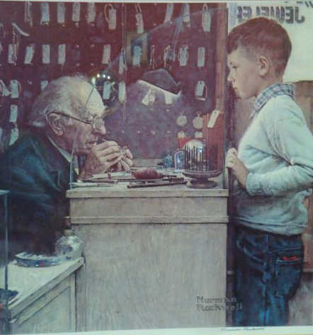 Appraisal: ROCKWELL Norman Watchmaker signed print Depicting young boy and old