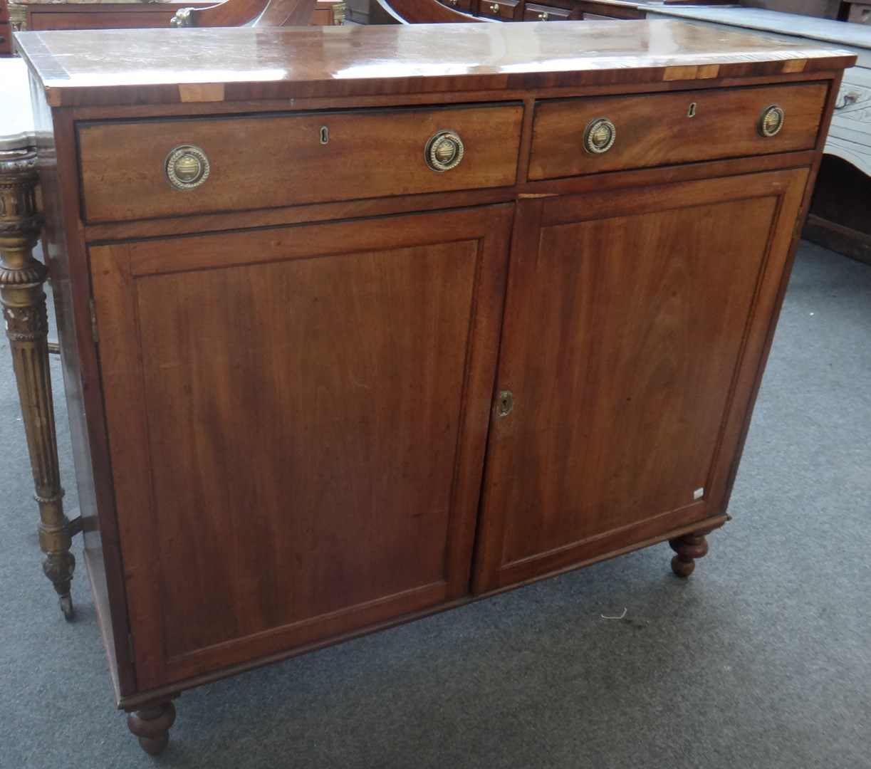 Appraisal: A George III rosewood banded mahogany side cabinet with pair