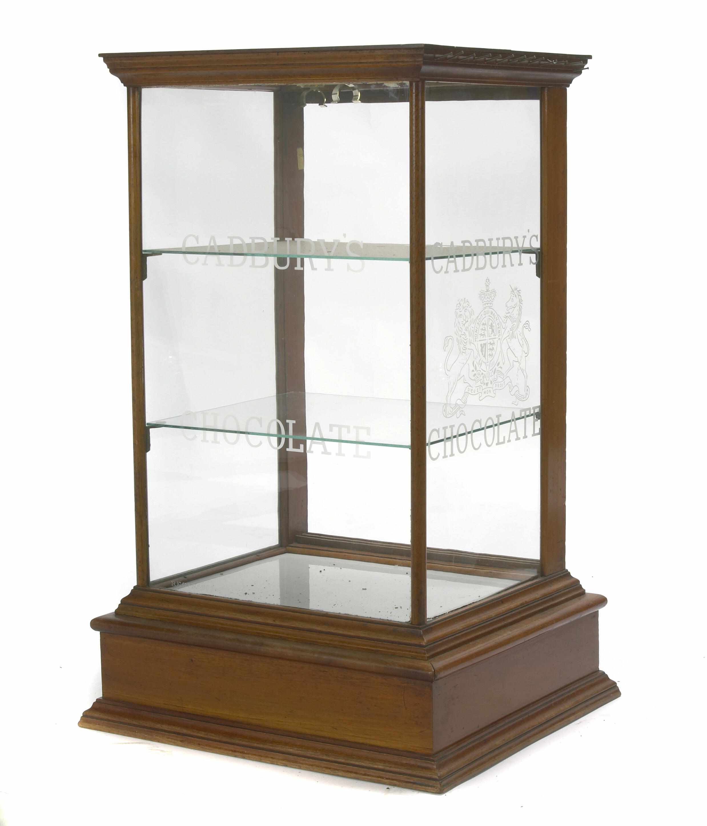 Appraisal: An English ''Cadbury's Chocolate'' wood and glass merchandise display cabinet