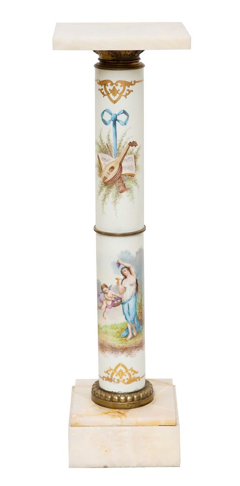 Appraisal: STONE AND ENAMEL PEDESTAL WITH ALLEGORICAL MUSICAL SCENES STONE AND