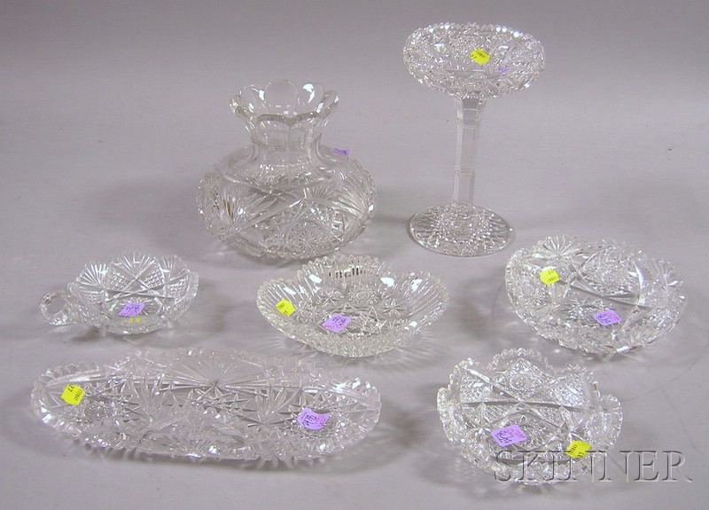 Appraisal: Seven Pieces of Colorless Brilliant-cut Glass a compote a vase