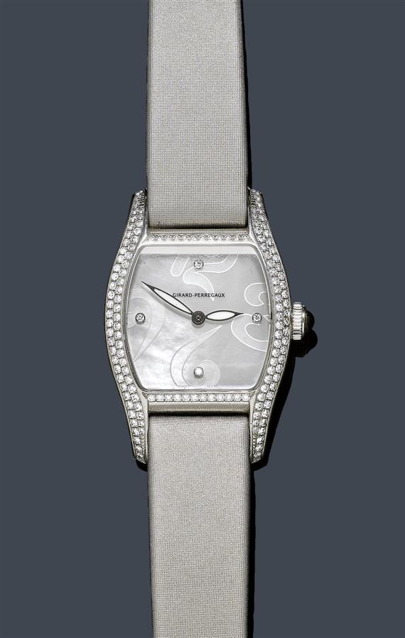 Appraisal: DIAMOND LADY'S WRISTWATCH AUTOMATIC GIRARD-PERREGAUX RICHEVILLE White gold Ref Tonneau-shaped